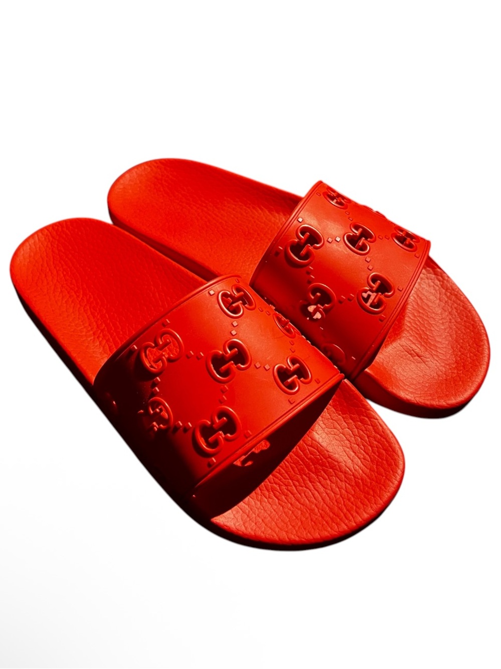 Gucci Red Embossed Logo Slide Sandals Men UK8/Women’s US 9.5